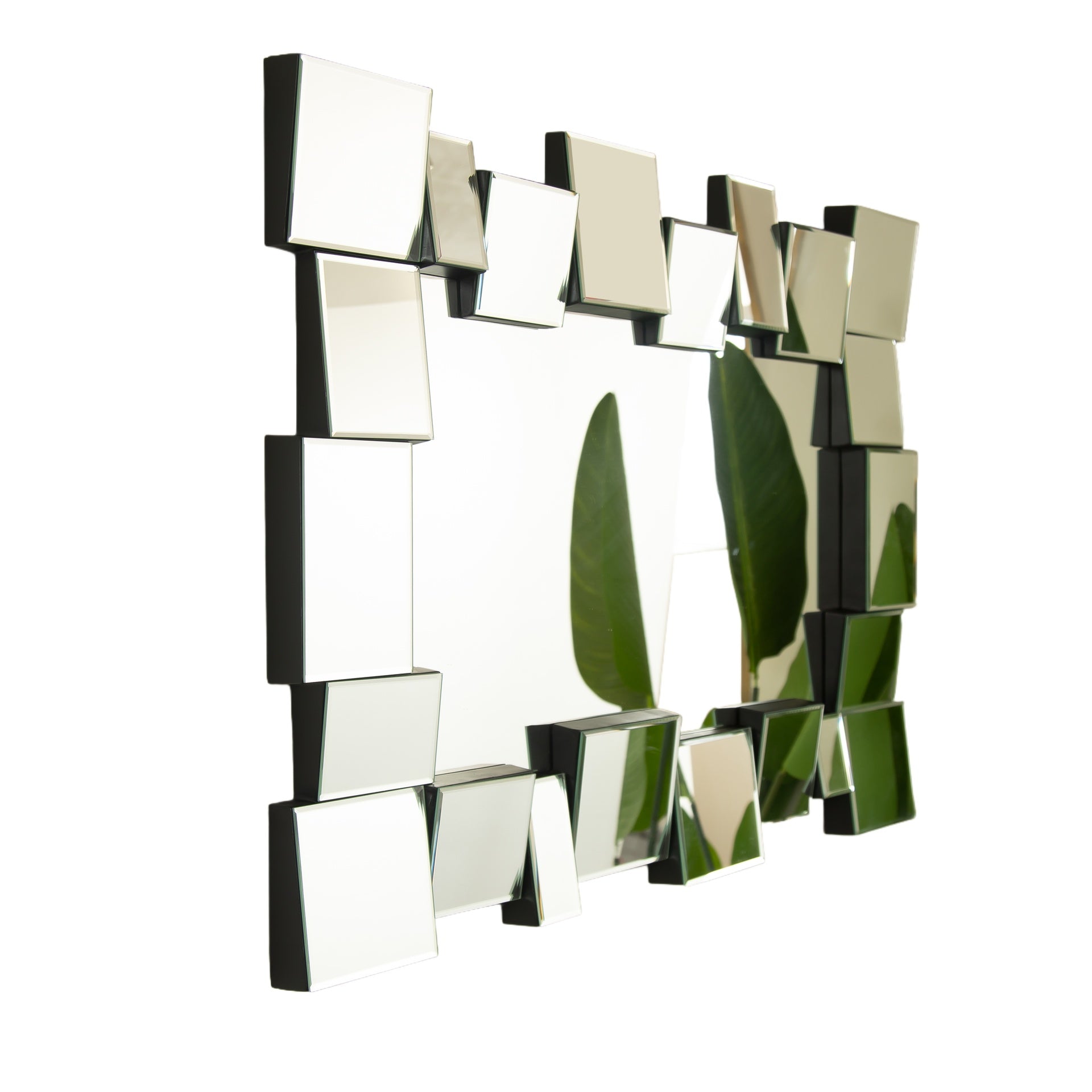 30'' Reage Mirror, Wall-mounted Geometric Square-spliced PU Art Decorative Mirror, Suitable for Bathroom, Bedroom, Living Room, Corridor, Entryway, etc.
