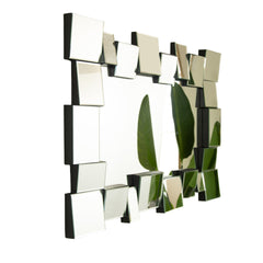 30'' Reage Mirror, Wall-mounted Geometric Square-spliced PU Art Decorative Mirror, Suitable for Bathroom, Bedroom, Living Room, Corridor, Entryway, etc.