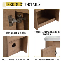 36'' Wall-Mounted Bathroom Vanity with White Ceramic Sink and Storage Shelves & 1-Soft-Close Door, KD-Packing, Plywood