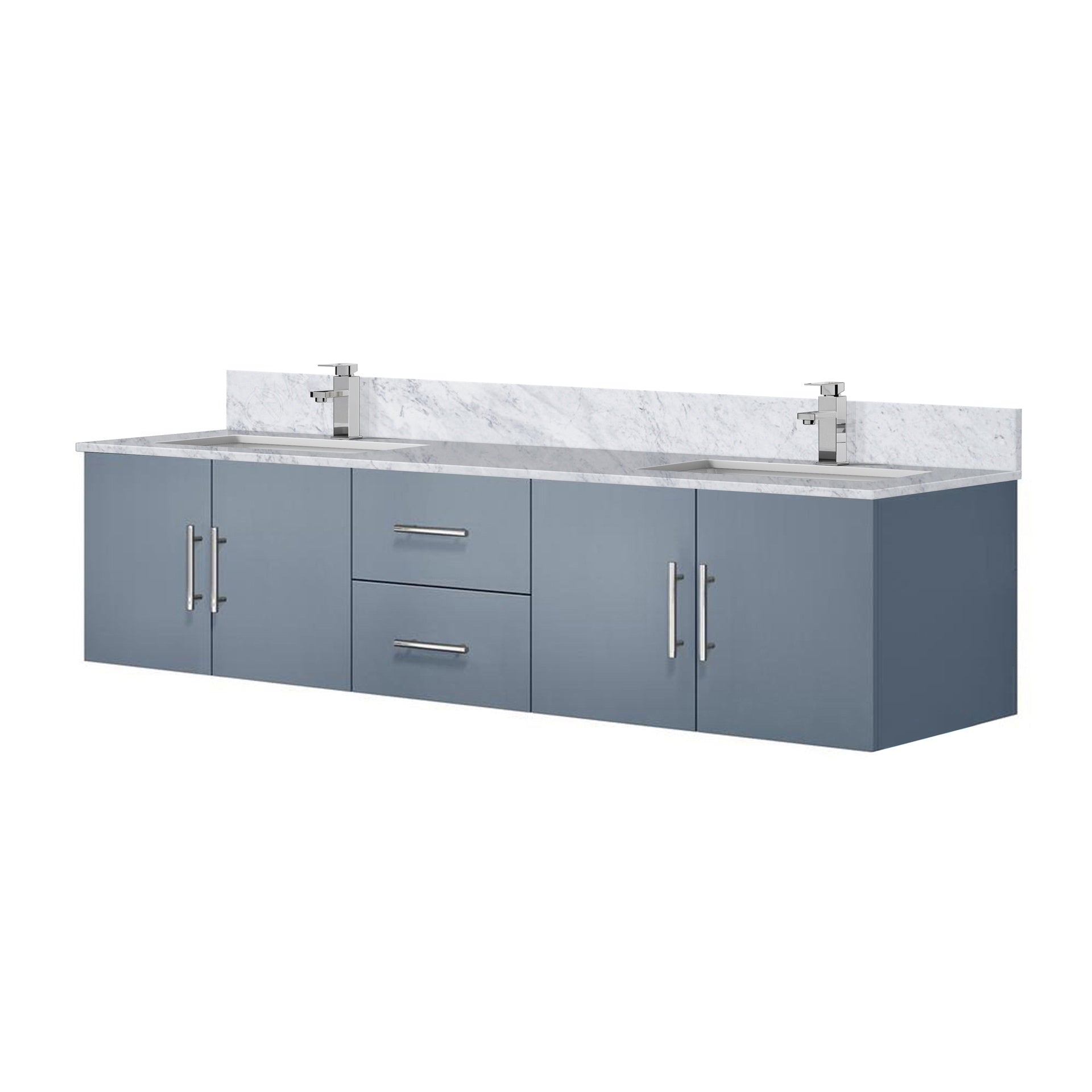 Dark Grey Double Bath Vanity 80 in. W x 22 in. D, Carrara Marble Top, and Faucet Set