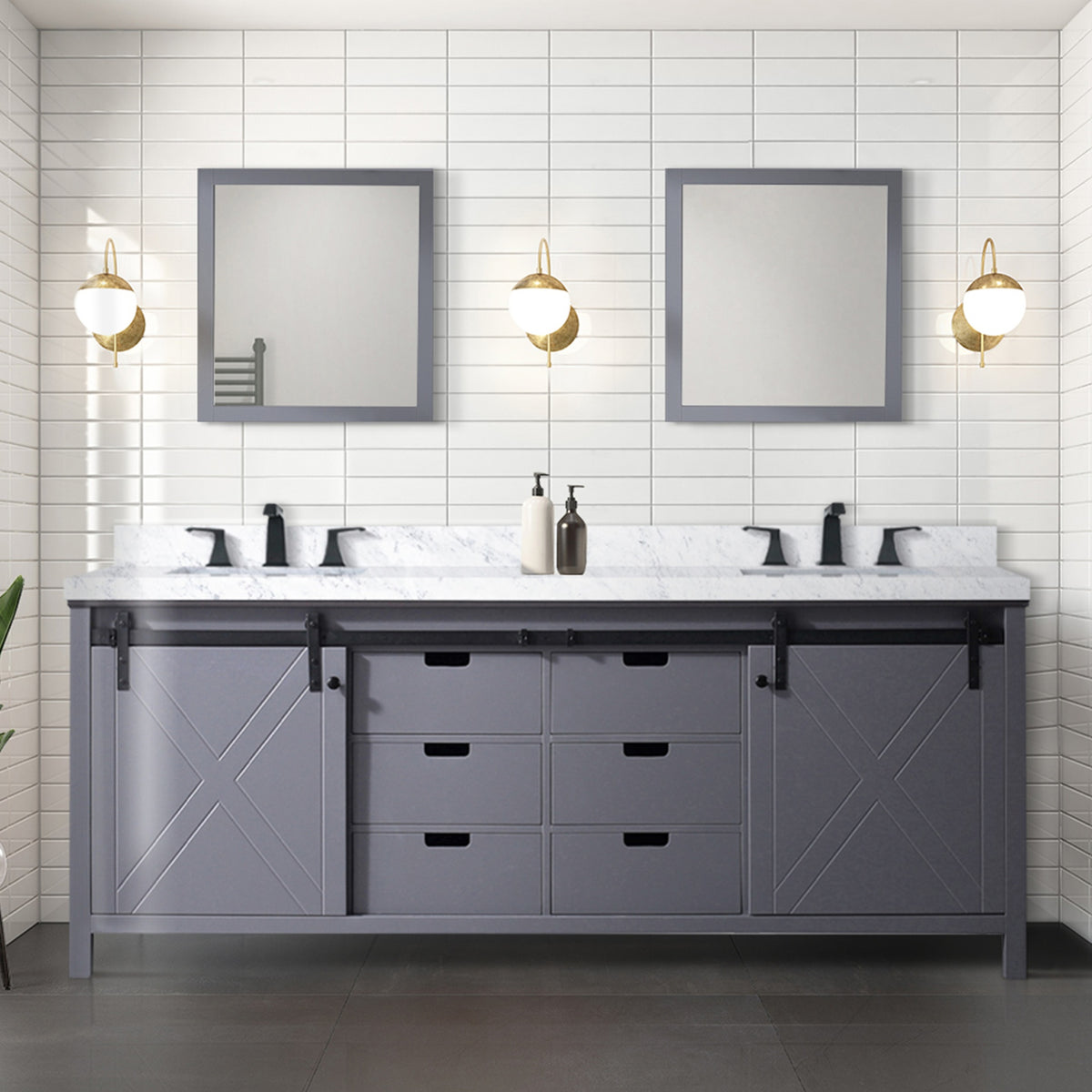 Dark Grey Double Bath Vanity 84 in. W x 22 in. D, with Carrara Marble Countertop