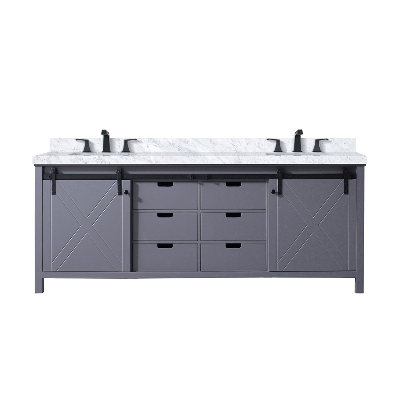 Dark Grey Double Bath Vanity 84 in. W x 22 in. D, Carrara Marble Countertop and Faucet Set