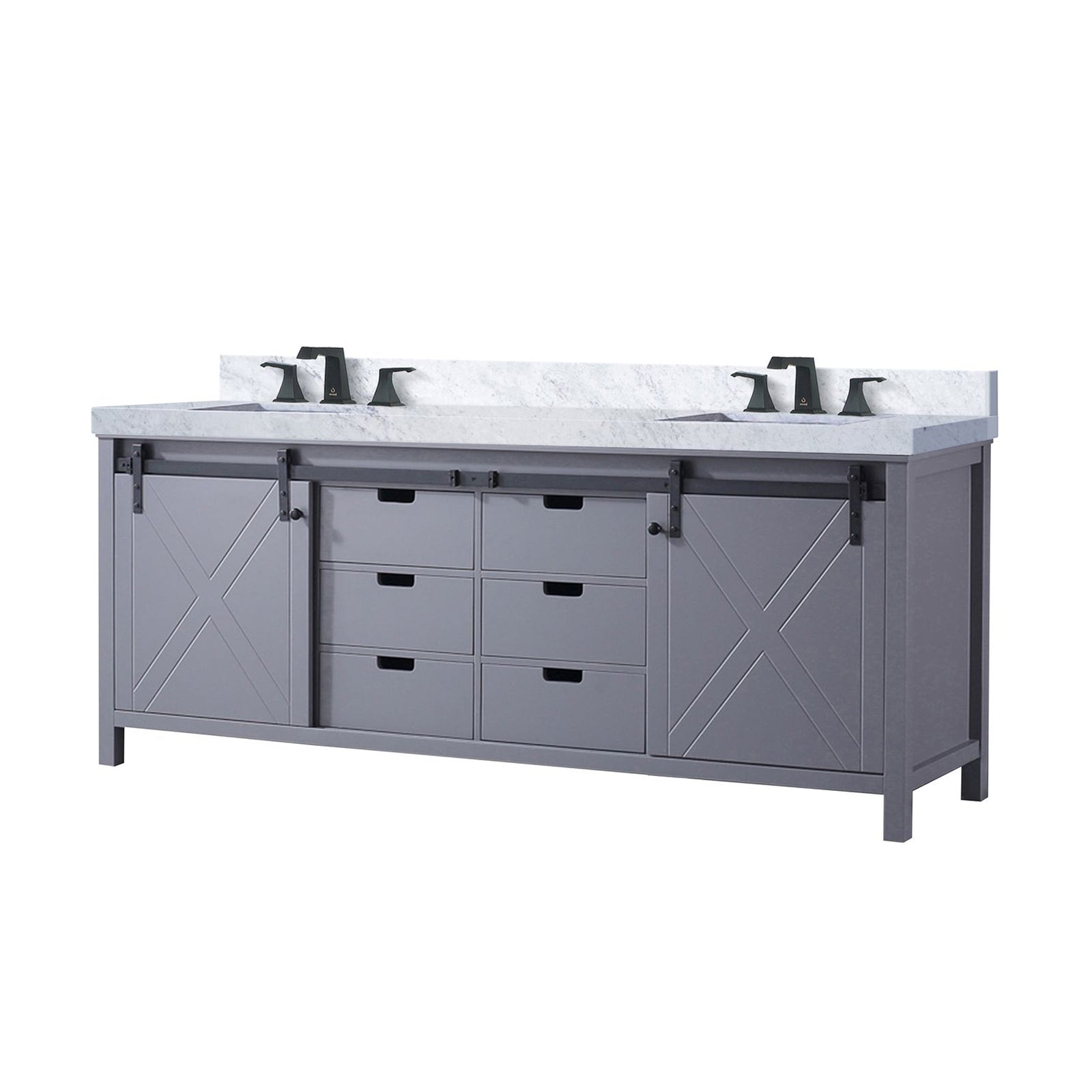 Dark Grey Double Bath Vanity 84 in. W x 22 in. D, Carrara Marble Countertop and Faucet Set