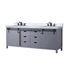 Dark Grey Double Bath Vanity 84 in. W x 22 in. D, Carrara Marble Countertop and Faucet Set