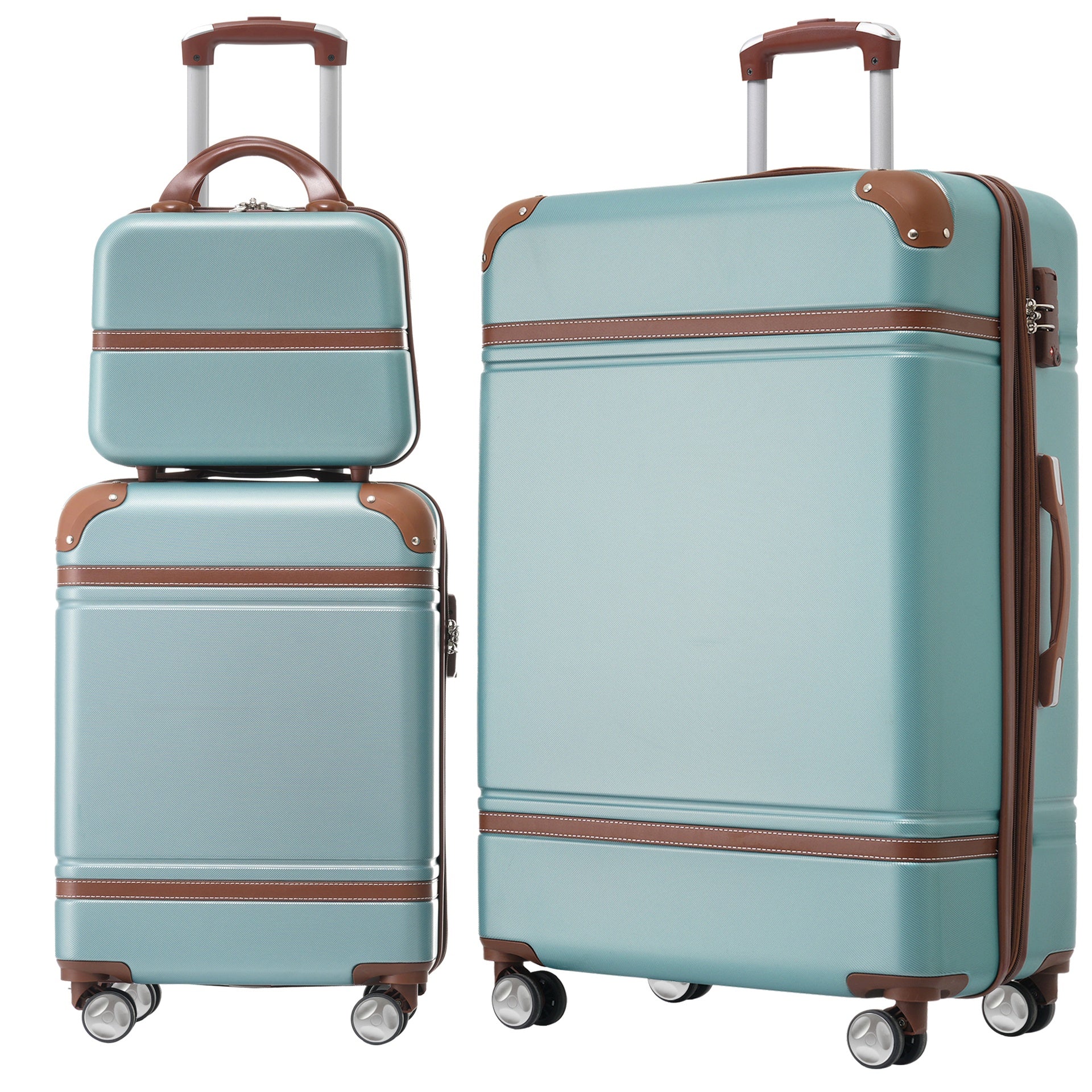 Hardshell Luggage Sets 3 Pieces 20"+28" Luggages and Cosmetic Case Spinner Suitcase with TSA Lock  Lightweight,Green
