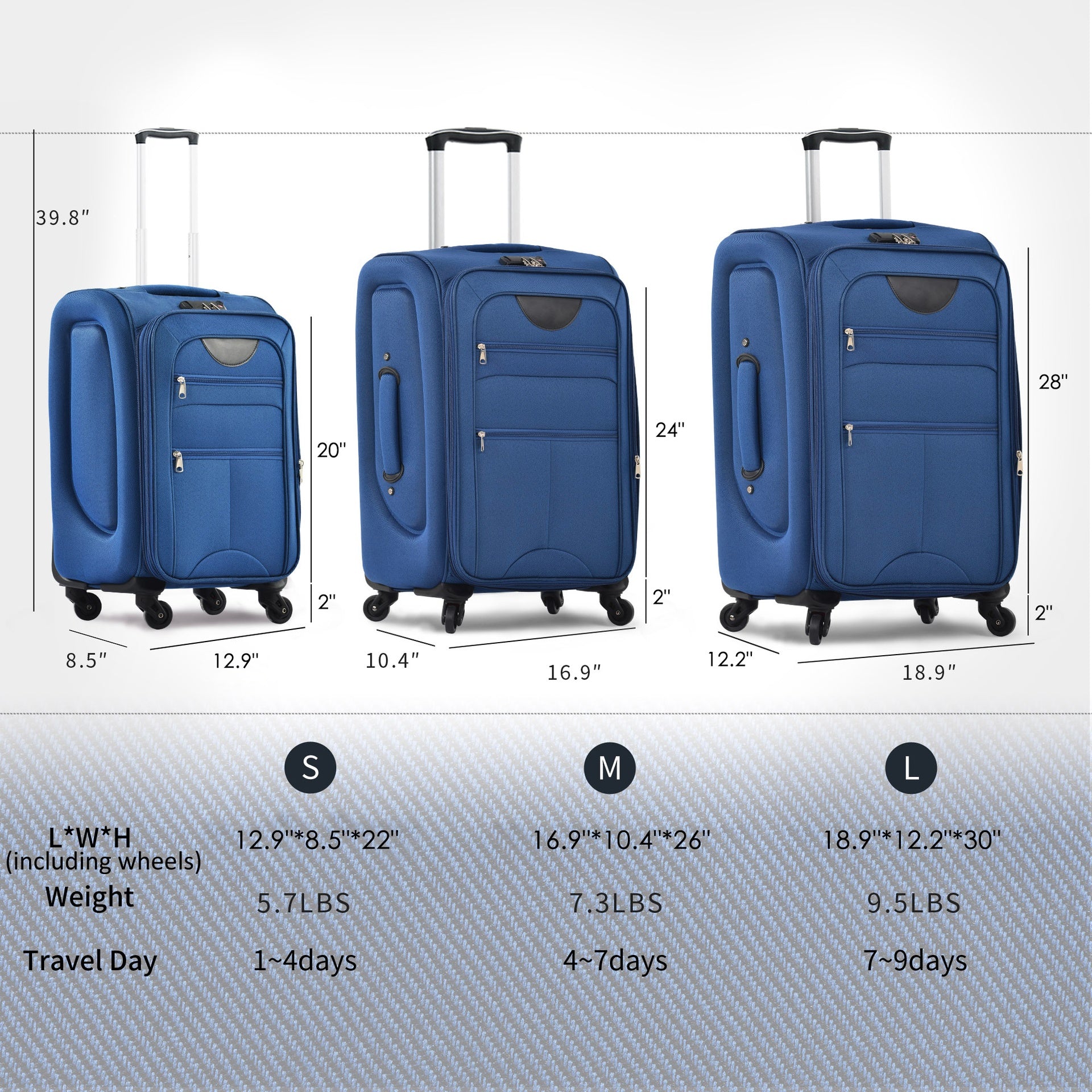 Softside Luggage Expandable 3 Piece Set Suitcase Upright Spinner Softshell Lightweight Luggage Travel Set-22/26/30 inches