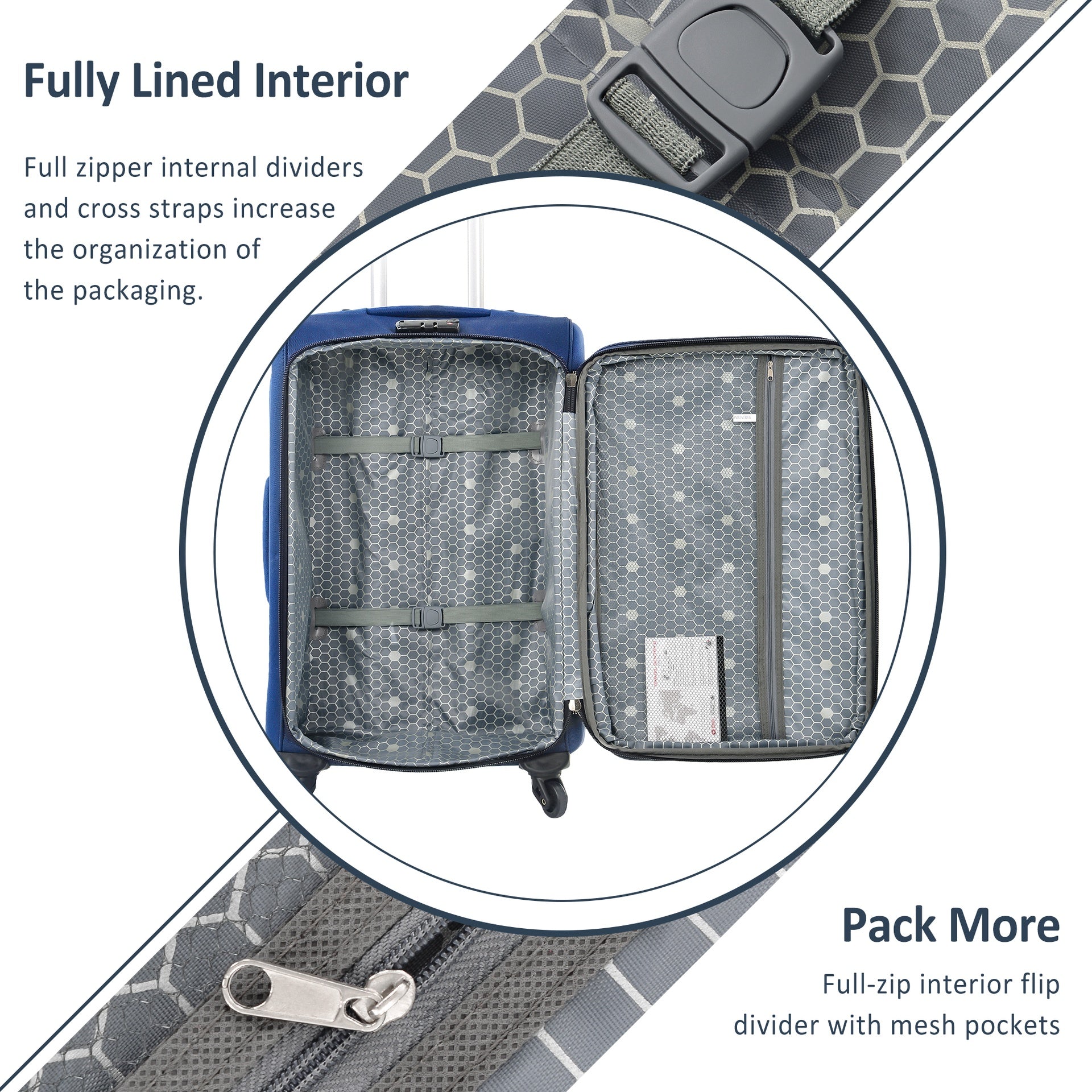 Softside Luggage Expandable 3 Piece Set Suitcase Upright Spinner Softshell Lightweight Luggage Travel Set-22/26/30 inches