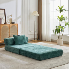 Compression Sofa,Convertible Floor Sofa Bed with Fixed-Shape Frame,Single Seater Boneless Modular Sectional Sofa,No Assembly Required,Chenille fabric,for Living Room Bedroom,Dark Green