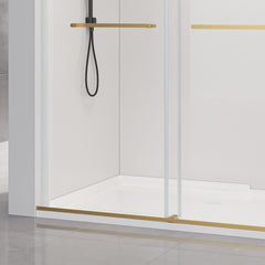56-60*76 INCH Double Sliding Frameless Soft-Close Shower Door with Premium (8mm)Thick Tampered Glass and Easy-Cleaning Coating In Brushed Gold