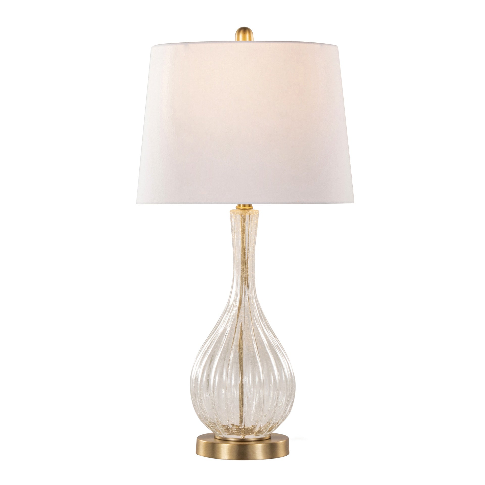 Jenny 27" Contemporary Glass Table Lamp in Clear Crackle Glass, Gold Metal and White Linen Shade from Grandview Gallery by LumiSource - Set of 2