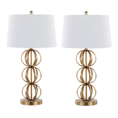Linx 29" Contemporary Metal Table Lamp in Gold Metal and White Linen Shade from Grandview Gallery by LumiSource - Set of 2