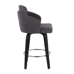 Dahlia Contemporary Counter Stool in Black Wood and Grey Fabric with Round Chrome Footrest by LumiSource - Set of 2