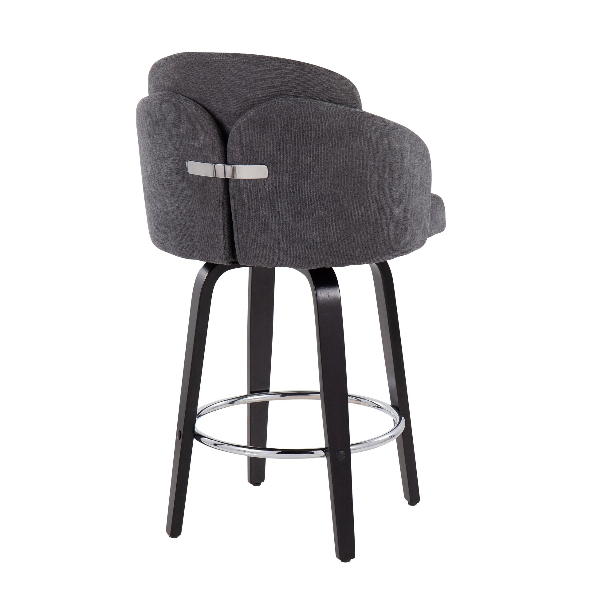 Dahlia Contemporary Counter Stool in Black Wood and Grey Fabric with Round Chrome Footrest by LumiSource - Set of 2