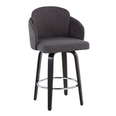 Dahlia Contemporary Counter Stool in Black Wood and Grey Fabric with Round Chrome Footrest by LumiSource - Set of 2