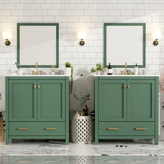 60" Green Bathroom Vanity Set with Double Vanities (Separate), Double Ceramic Sinks, Storage Shelf, and Divided Drawers  (Mirror not included)– Modern Bathroom Solution for Spacious Bathrooms