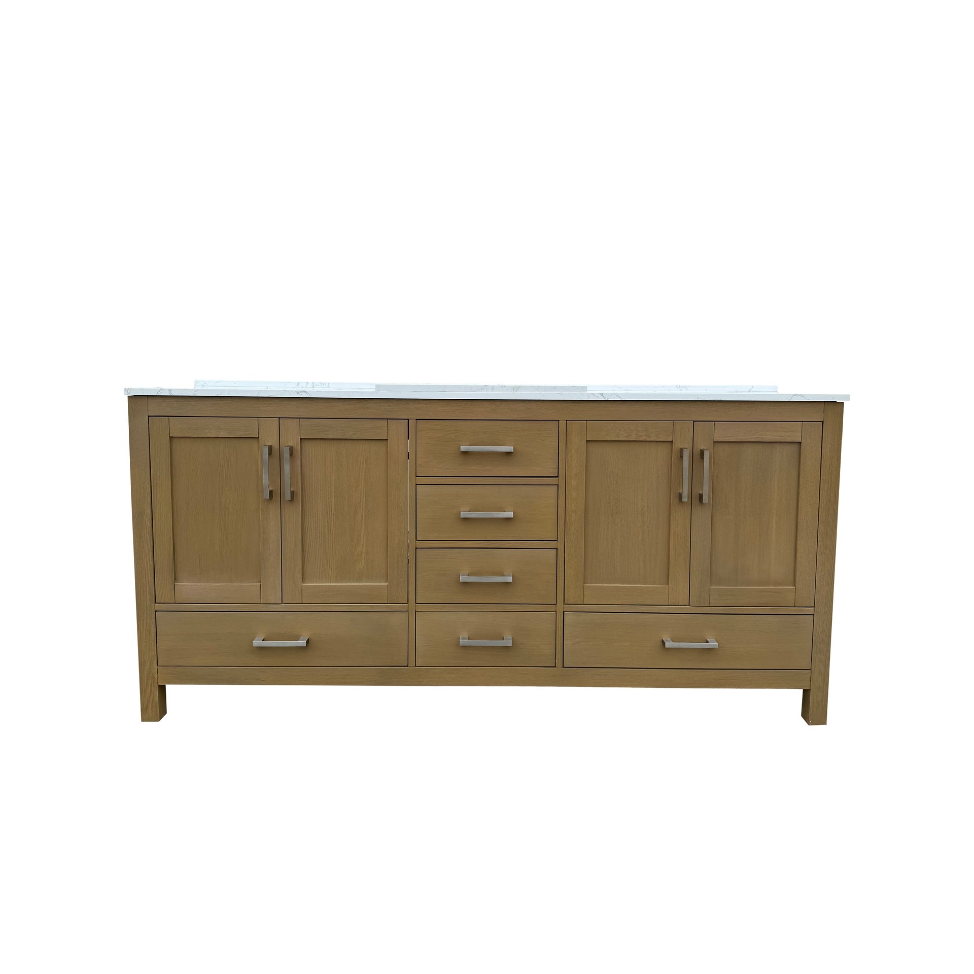 72" Bathroom Vanity with double basins Sink & Faucet Hole, Bathroom Storage Vanity Sink Cabinet with 4 Doors ＆ 6 Drawers in Oak