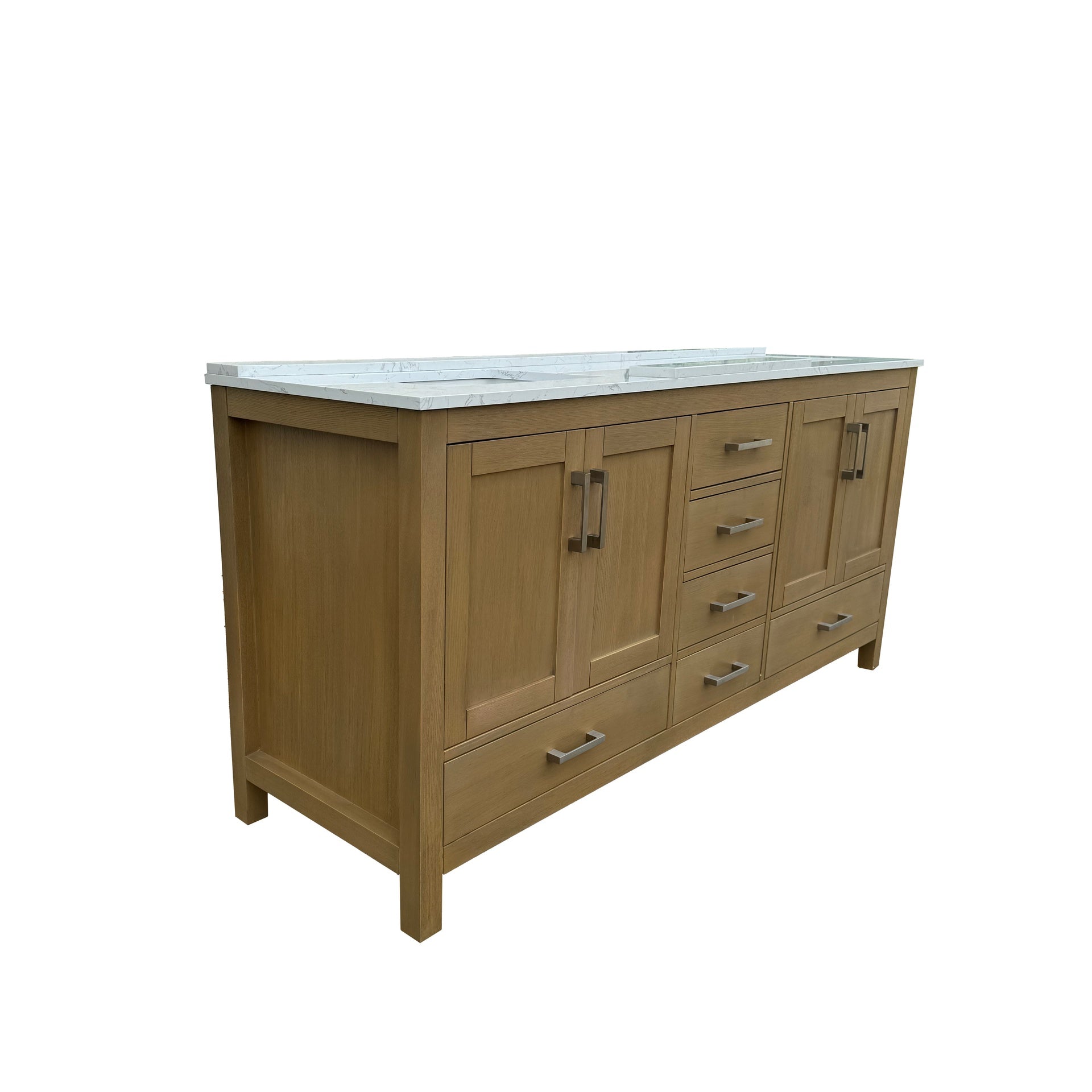 72" Bathroom Vanity with double basins Sink & Faucet Hole, Bathroom Storage Vanity Sink Cabinet with 4 Doors ＆ 6 Drawers in Oak