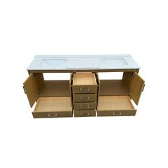 72" Bathroom Vanity with double basins Sink & Faucet Hole, Bathroom Storage Vanity Sink Cabinet with 4 Doors ＆ 6 Drawers in Oak