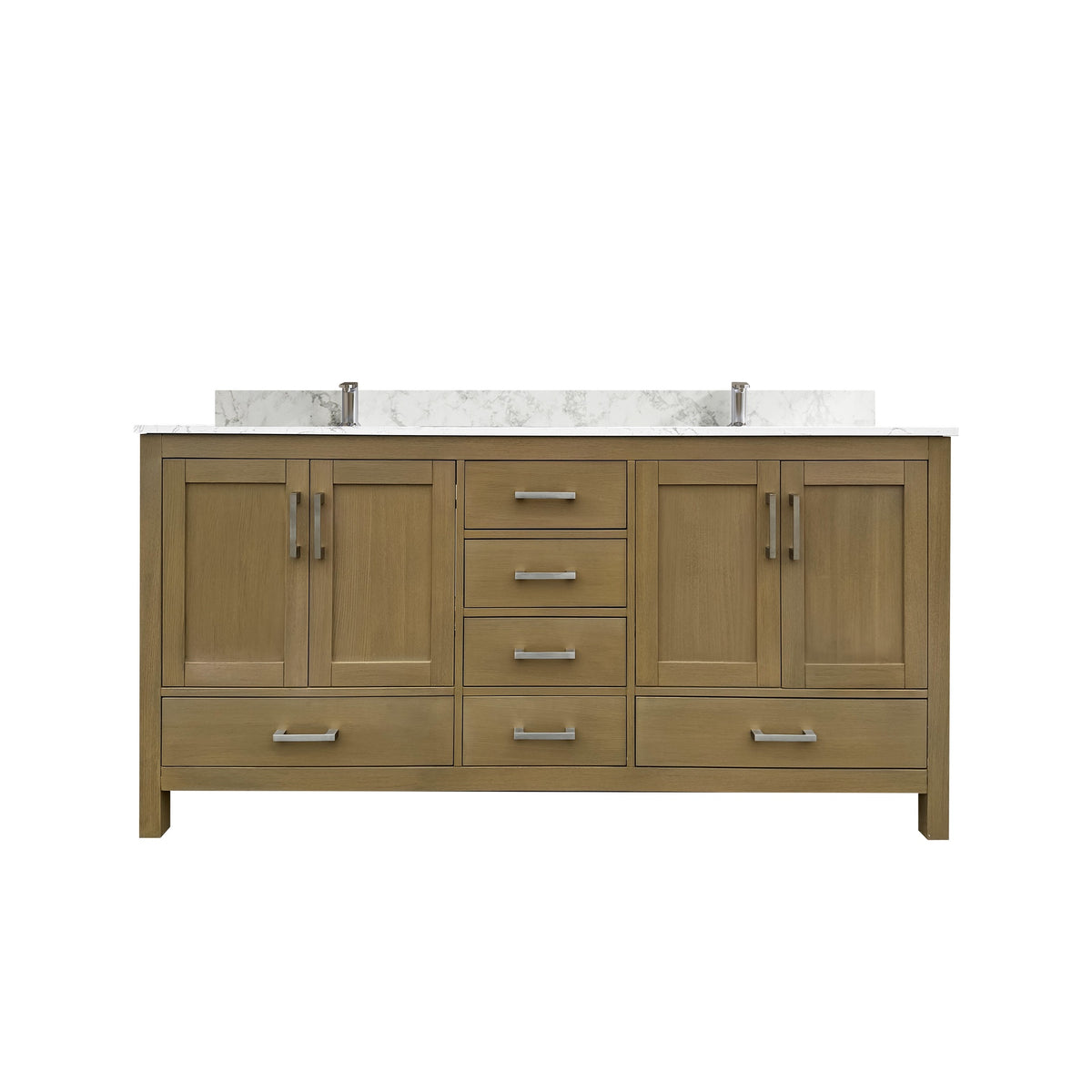 72" Bathroom Vanity with double basins Sink & Faucet Hole, Bathroom Storage Vanity Sink Cabinet with 4 Doors ＆ 6 Drawers in Oak