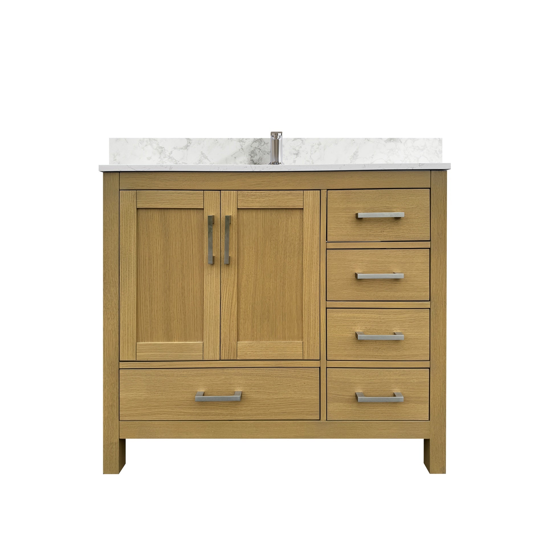 42" Bathroom Vanity with Sink & Faucet Hole, Bathroom Storage Vanity Sink Cabinet with 2 Doors ＆ 5 Drawers in Oak