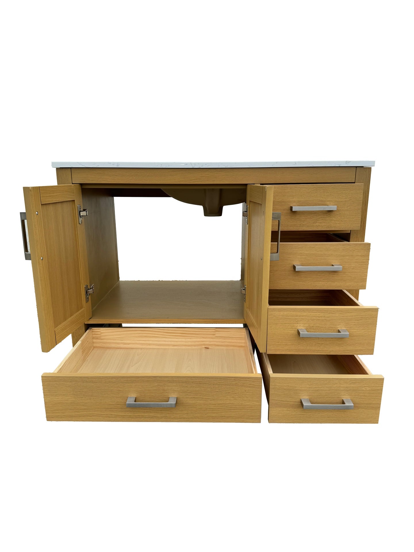 42" Bathroom Vanity with Sink & Faucet Hole, Bathroom Storage Vanity Sink Cabinet with 2 Doors ＆ 5 Drawers in Oak