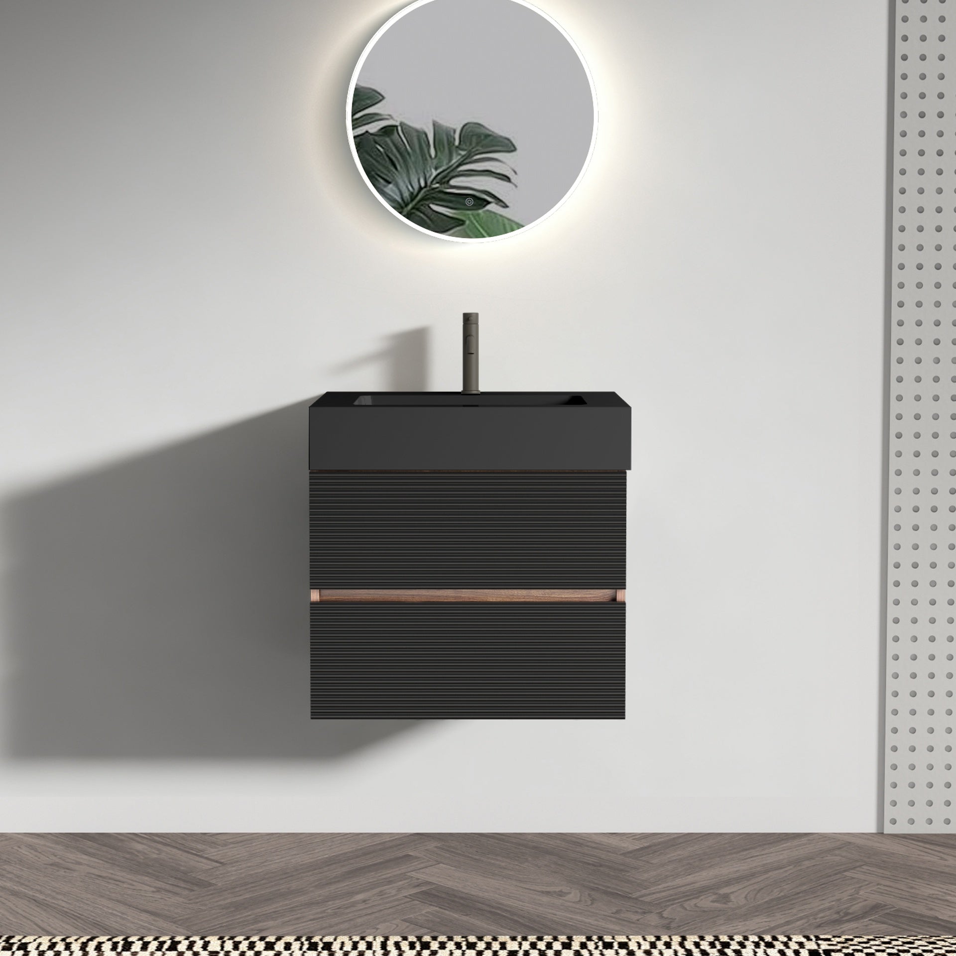 Grace 24'' Bathroom Vanity with Matt Black Engineered Quartz Sink and Soft Black Drawers, Wall Mounted Floating Bathroom Vanity for Modern Bathroom, One-piece basin without drainage and faucet, KD