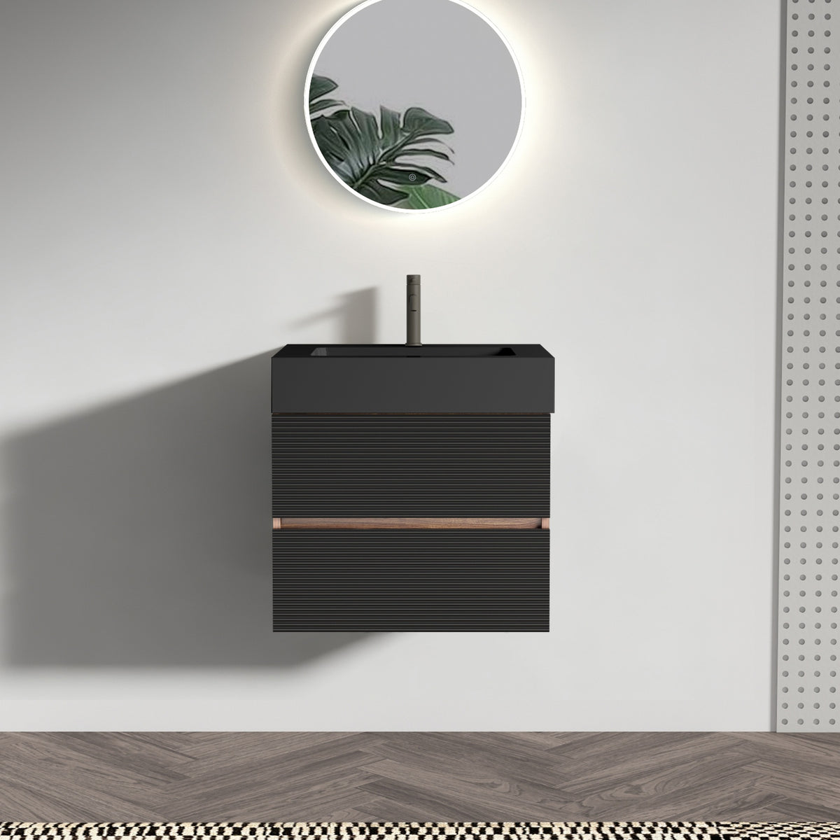 Grace 24'' Bathroom Vanity with Matt Black Engineered Quartz Sink and Soft Black Drawers, Wall Mounted Floating Bathroom Vanity for Modern Bathroom, One-piece basin without drainage and faucet, KD