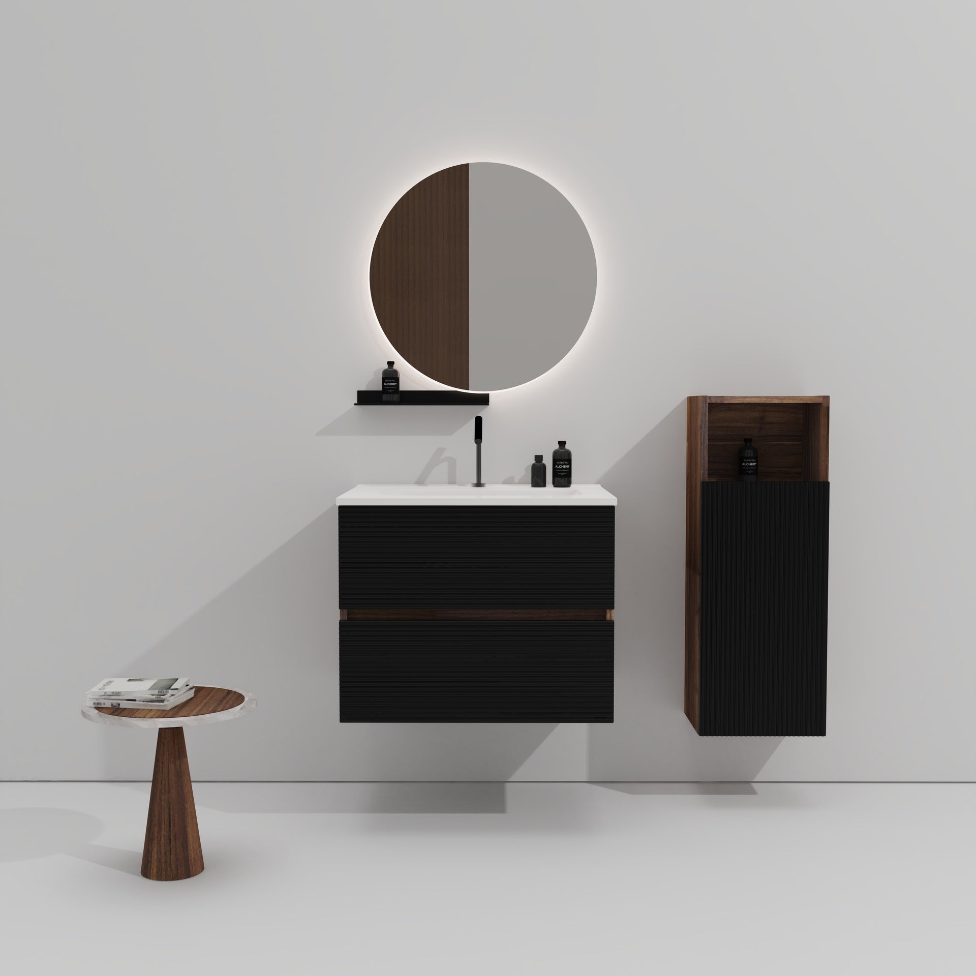 Gloria 24" Wall Mounted Soft Black & Walnut Bathroom Vanity with Integrated Ceramic Sink with Overflow, Large Storage Floating Bathroom Vanity for Modern Bathroom, KD