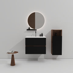 Gloria 24" Wall Mounted Soft Black & Walnut Bathroom Vanity with Integrated Ceramic Sink with Overflow, Large Storage Floating Bathroom Vanity for Modern Bathroom, KD
