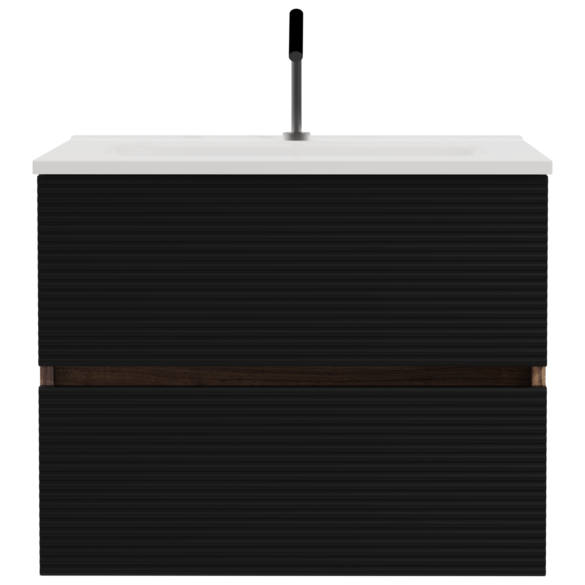 Gloria 24" Wall Mounted Soft Black & Walnut Bathroom Vanity with Integrated Ceramic Sink with Overflow, Large Storage Floating Bathroom Vanity for Modern Bathroom, KD