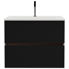 Gloria 24" Wall Mounted Soft Black & Walnut Bathroom Vanity with Integrated Ceramic Sink with Overflow, Large Storage Floating Bathroom Vanity for Modern Bathroom, KD