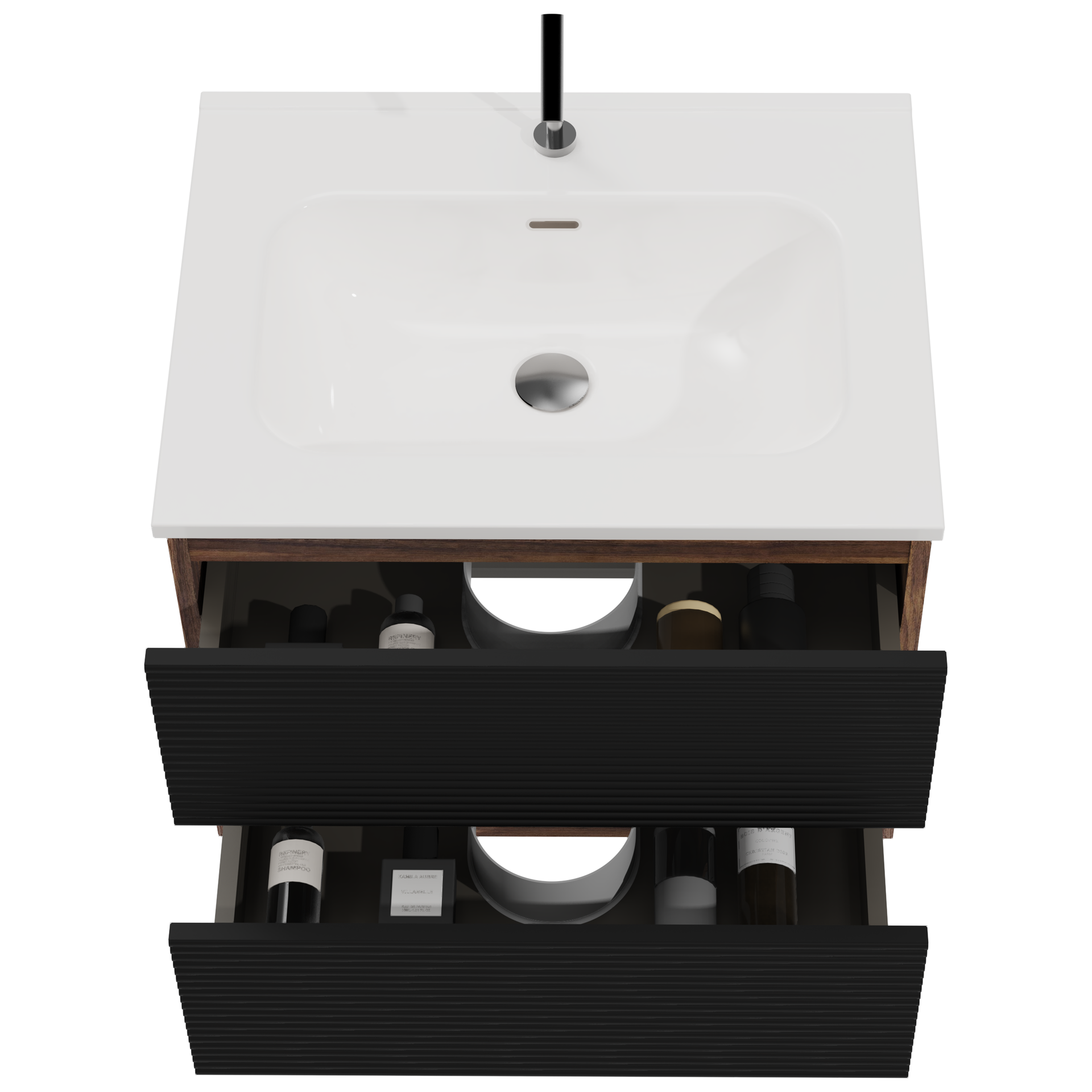 Gloria 24" Wall Mounted Soft Black & Walnut Bathroom Vanity with Integrated Ceramic Sink with Overflow, Large Storage Floating Bathroom Vanity for Modern Bathroom, KD