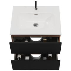 Gloria 24" Wall Mounted Soft Black & Walnut Bathroom Vanity with Integrated Ceramic Sink with Overflow, Large Storage Floating Bathroom Vanity for Modern Bathroom, KD