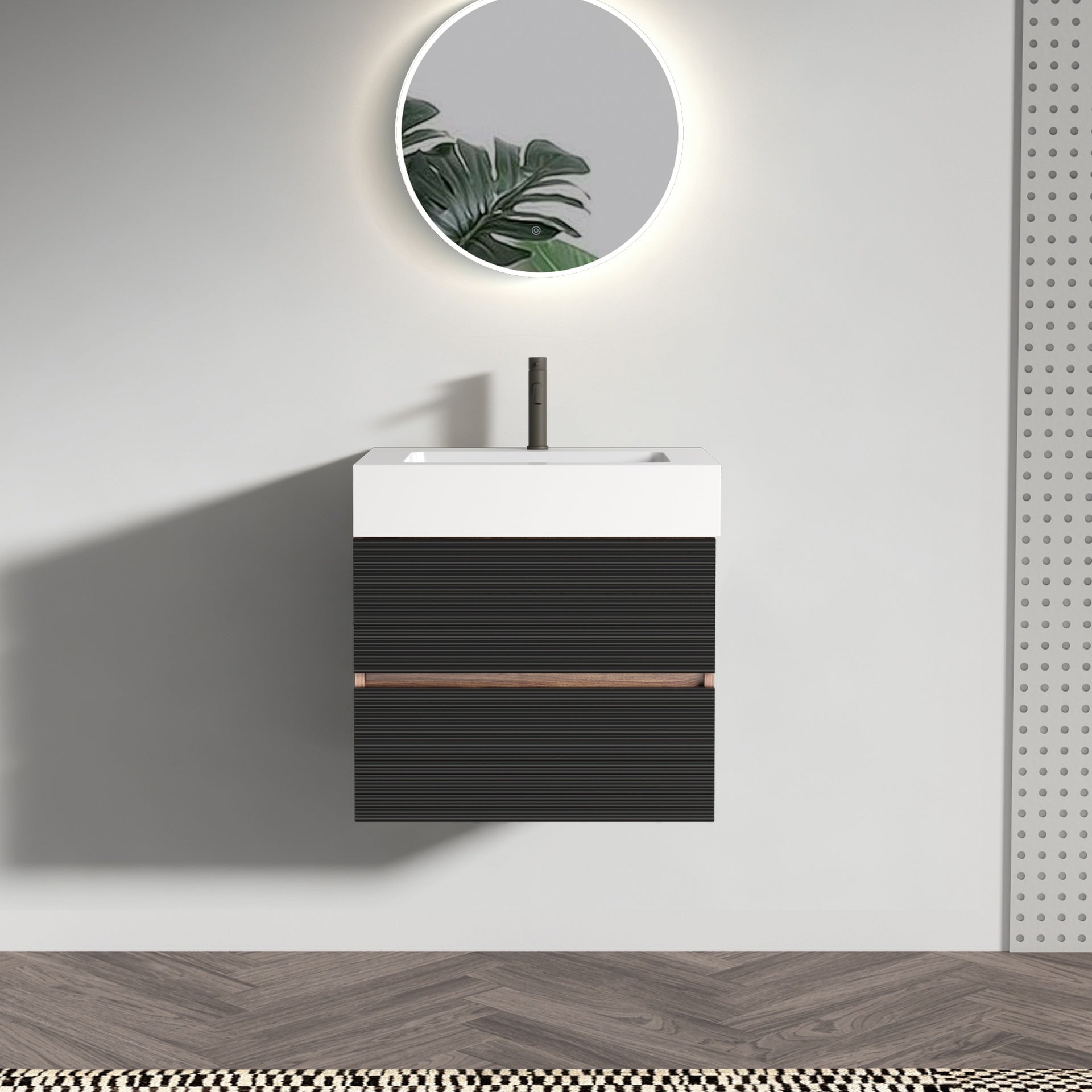 Grace 24'' Bathroom Vanity with Engineered Quartz Sink and Soft Black Drawers, Wall Mounted Floating Bathroom Vanity for Modern Bathroom, One-Piece Basin without drainage and faucet, KD