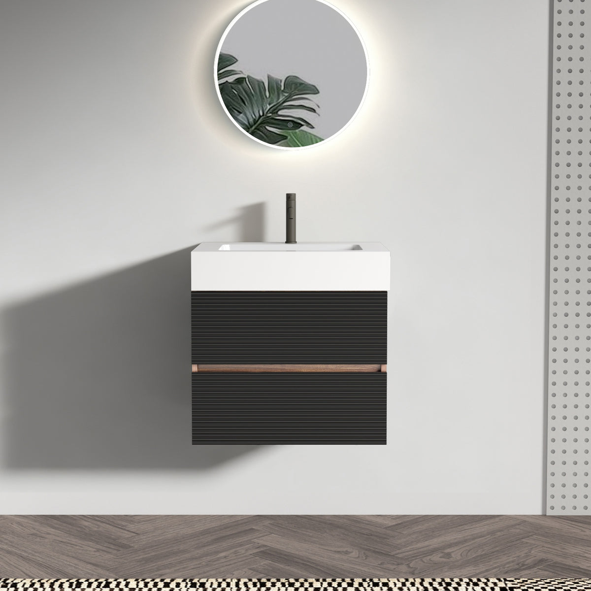 Grace 24'' Bathroom Vanity with Engineered Quartz Sink and Soft Black Drawers, Wall Mounted Floating Bathroom Vanity for Modern Bathroom, One-Piece Basin without drainage and faucet, KD