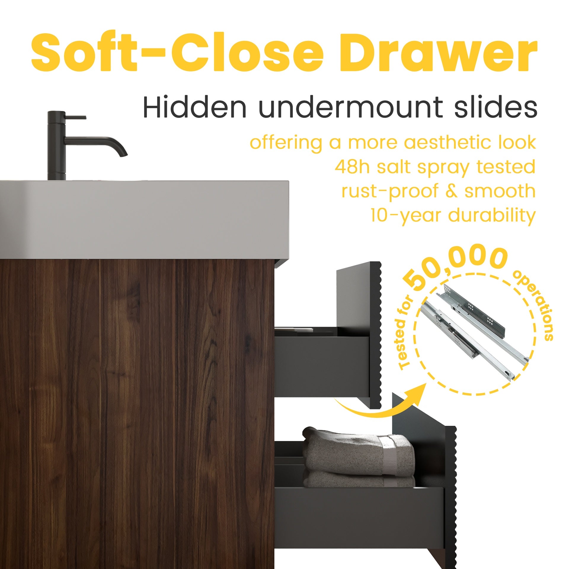 Grace 24'' Bathroom Vanity with Engineered Quartz Sink and Soft Black Drawers, Wall Mounted Floating Bathroom Vanity for Modern Bathroom, One-Piece Basin without drainage and faucet, KD