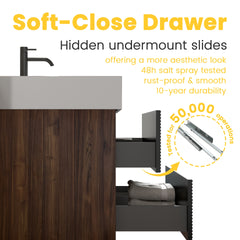 Grace 24'' Bathroom Vanity with Engineered Quartz Sink and Soft Black Drawers, Wall Mounted Floating Bathroom Vanity for Modern Bathroom, One-Piece Basin without drainage and faucet, KD