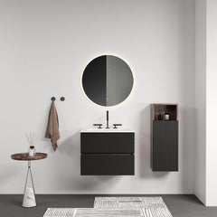 Gloria 24" Wall Mounted Soft Black & Walnut Bathroom Vanity with Integrated Ceramic Sink with Overflow, with 3 holes, Large Storage Floating Bathroom Vanity for Modern Bathroom, KD