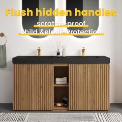 GALAN 60F" Knotty Oak Bathroom Vanity with Sink, Large Storage Freestanding Bathroom Vanity for Modern Bathroom, One-Piece Black Quartz Double Sink Basin without Drain and Faucet, KD