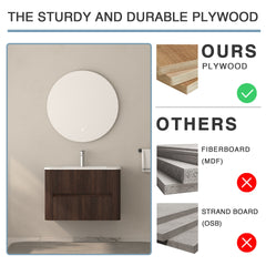 30" Wall Mounted Bathroom Vanity with Sink Floating Vanity Two Drawers Dark Walnut Bathroom Cabinet with White Ceramic Integrated Sink