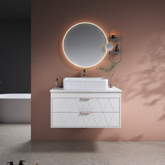 31.5" Contemporary Floating Bathroom Vanity with Ceramic Vessel Sink and Storage Cabinet - Perfect for Small Bathrooms