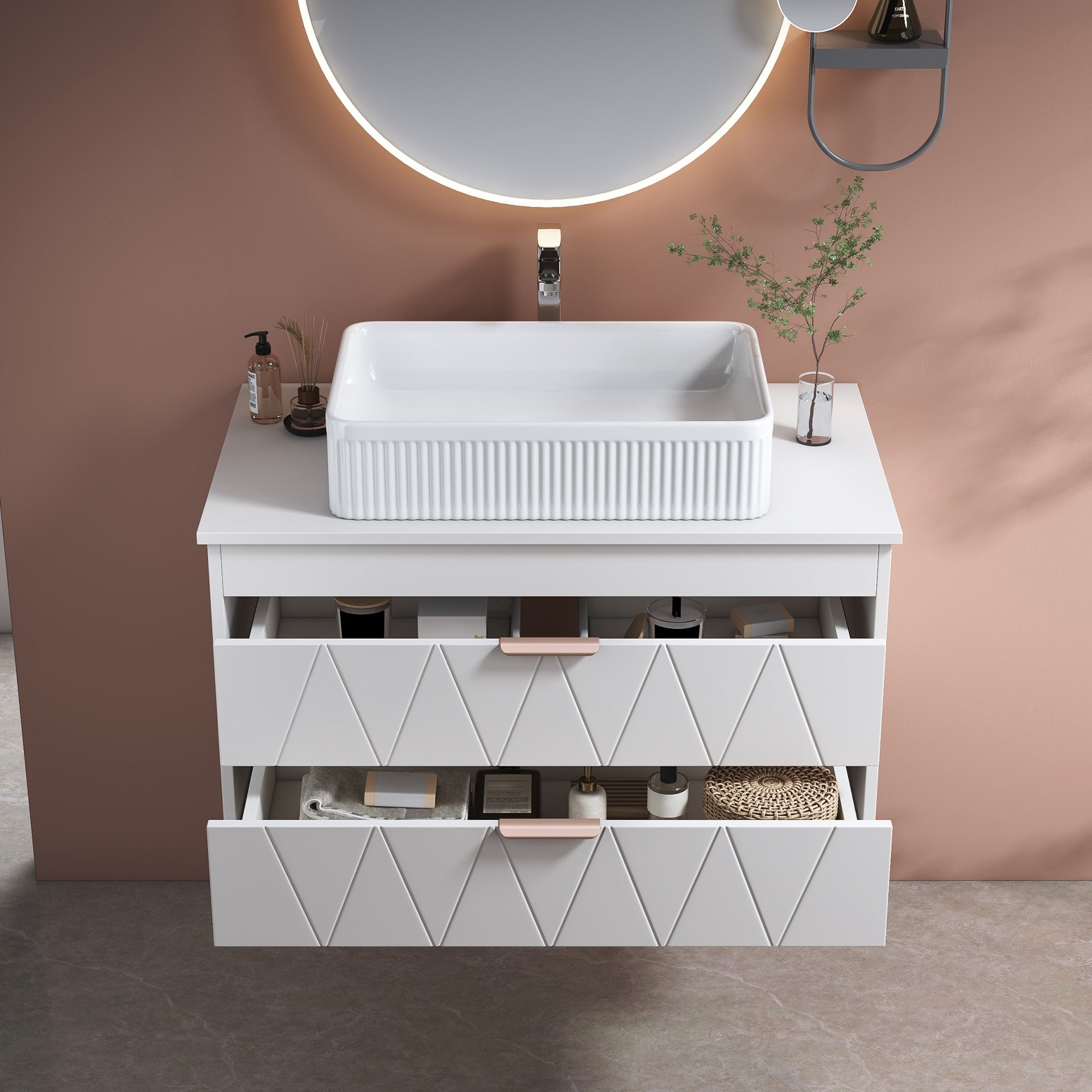 31.5" Contemporary Floating Bathroom Vanity with Ceramic Vessel Sink and Storage Cabinet - Perfect for Small Bathrooms