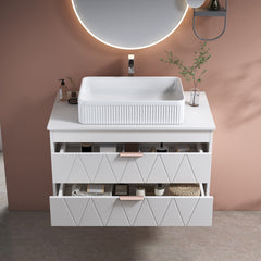 31.5" Contemporary Floating Bathroom Vanity with Ceramic Vessel Sink and Storage Cabinet - Perfect for Small Bathrooms