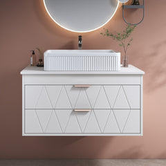31.5" Contemporary Floating Bathroom Vanity with Ceramic Vessel Sink and Storage Cabinet - Perfect for Small Bathrooms