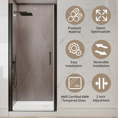 32-34 in.W x 72 in.H Pivot Frameless Shower Door,1/4 in. Clear Glass Pivot Swing Shower Doors in Matt Black,Pivot Shower Door Reversible Installation