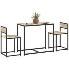 HOMCOM 3-Piece Industrial Dining Table Set for 2, Kitchen Table and Chairs, Dining Room Sets for Small Spaces, Oak