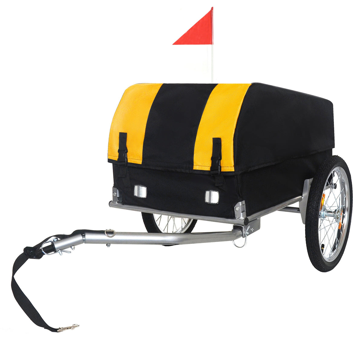 Heavy-Duty Bike Cargo Trailer with Removable Waterproof Cover – 88 lbs Capacity, 16" All-Terrain Wheels & Foldable Design for Camping, Groceries, yellow black