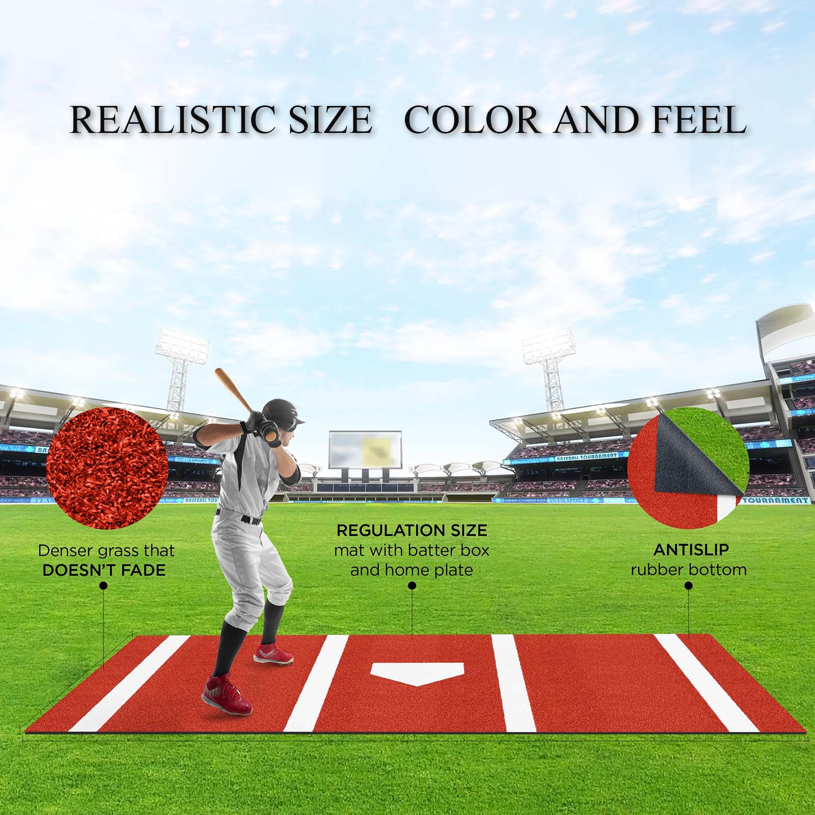 Premium Baseball Batting Mat: 12 x 6 ft Indoor/Outdoor Portable Baseball Softball Hitting Mat, Non-slip Rubber Bottom Batting Cage Mat with Home Plate for Batter, Pitcher and Catcher Training