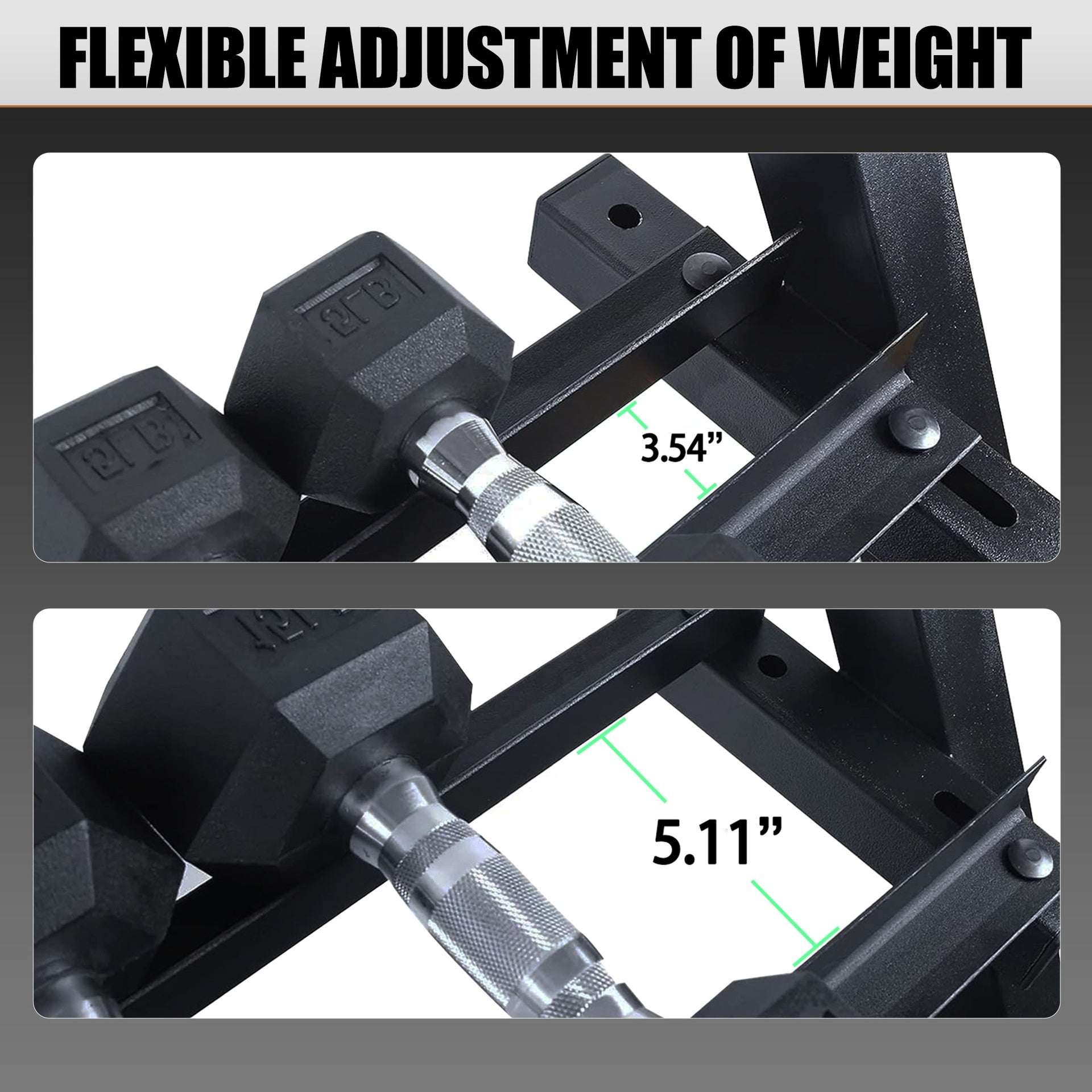 3-Tier Dumbbell Rack Stand: Holds 5-50lb weights with a 1100 lb max capacity. Designed specifically for dumbbell storage.