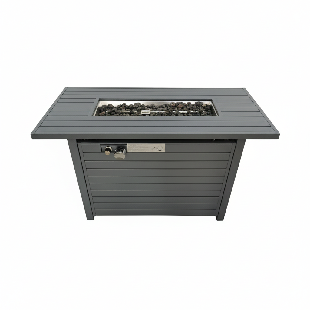 11'' H x 42'' L Steel Propane Outdoor Fire Pit Table with Lid